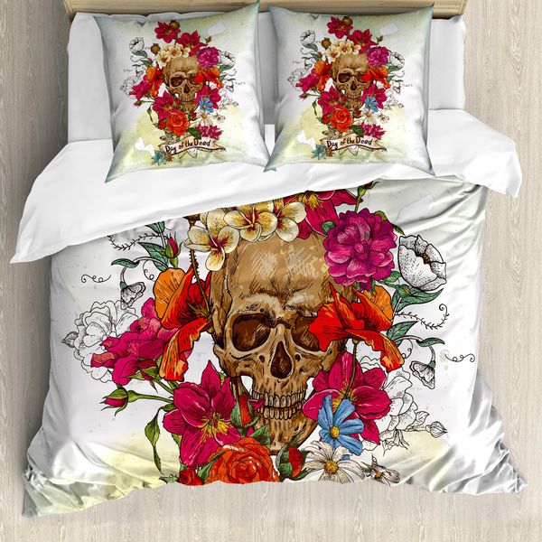 Abakuhaus Giorno Dei Morti Copripiumino, Dead Flowers Spagna, Antiacaro, Adatto A Chi Soffre Di Allergie, Con Federe, 155 Cm X 220 Cm - 80 X 80 Cm, Multicolore-image