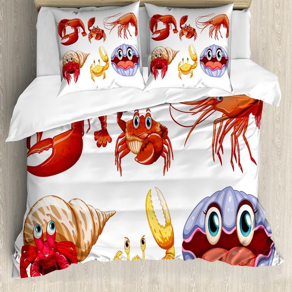 Abakuhaus Copripiumino Con Motivo Granchio, Granchio Eremita, Aragosta, Antiacaro, Adatto A Chi Soffre Di Allergie, Con Federe, 200 Cm X 200 Cm - 80 X 80 Cm, Arancione Giallo-image