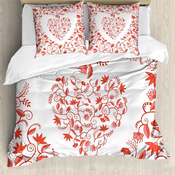 Abakuhaus Copripiumino San Valentino, Motivo Paisley, Antiacaro, Adatto A Chi Soffre Di Allergie, Con Federe, 155 Cm X 220 Cm - 80 X 80 Cm, Rosso-image