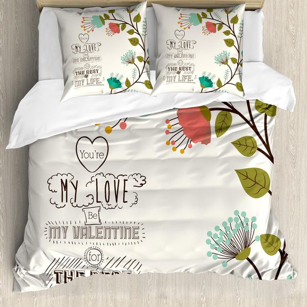 Abakuhaus Copripiumino San Valentino, Fiore Con Foglia, Antiacaro, Adatto A Chi Soffre Di Allergie, Con Federe, 200 Cm X 200 Cm - 80 X 80 Cm, Multicolore-image