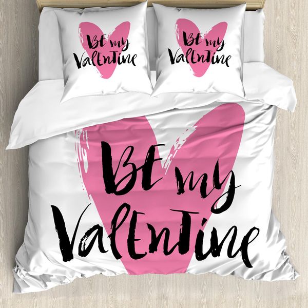 Abakuhaus Copripiumino San Valentino, Immagine Cuore Amore, Antiacaro, Adatto A Chi Soffre Di Allergie, Con Federe, 200 Cm X 200 Cm - 80 X 80 Cm, Rosa E Nero-image