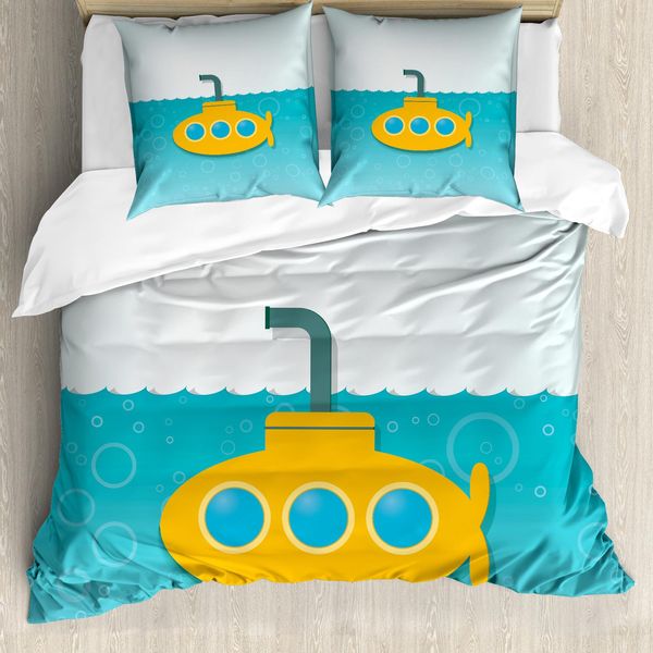 Abakuhaus Copripiumino Giallo A Forma Di Sottomarino, Bubbles On Sea, Antiacaro, Adatto A Chi Soffre Di Allergie, Con Federe, 200 Cm X 200 Cm - 80 X 80 Cm, Baby Blue Earth Giallo-image
