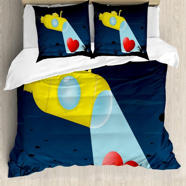 Abakuhaus Copripiumino Giallo Sottomarino, Cuore Oceano, Antiacaro, Adatto A Chi Soffre Di Allergie, Con Federe, 200 Cm X 200 Cm - 80 X 80 Cm, Giallo Blu Scuro-image