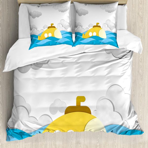 Abakuhaus Copripiumino Giallo Sottomarino, Cielo Marino Ondulato, Antiacaro, Adatto A Chi Soffre Di Allergie, Con Federe, 200 Cm X 200 Cm - 80 X 80 Cm, Senape E Blu-image