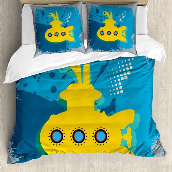Abakuhaus Copripiumino Giallo A Forma Di Sottomarino, Bubbles Ocean, Antiacaro, Adatto A Chi Soffre Di Allergie, Con Federe, 155 Cm X 220 Cm - 80 X 80 Cm, Senape E Blu Petrolio-image