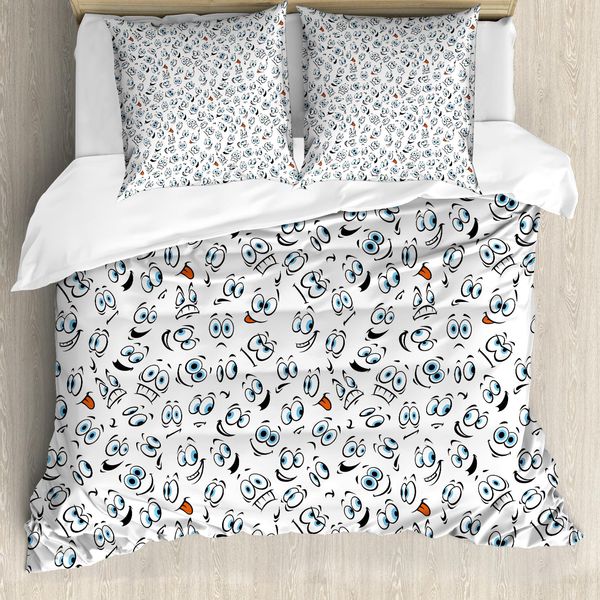 Abakuhaus Copripiumino Con Emoticon, Sad Hot Happy Face Moods, Antiacaro, Adatto A Chi Soffre Di Allergie, Con Federe, 200 Cm X 200 Cm - 80 X 80 Cm, Bianco-image