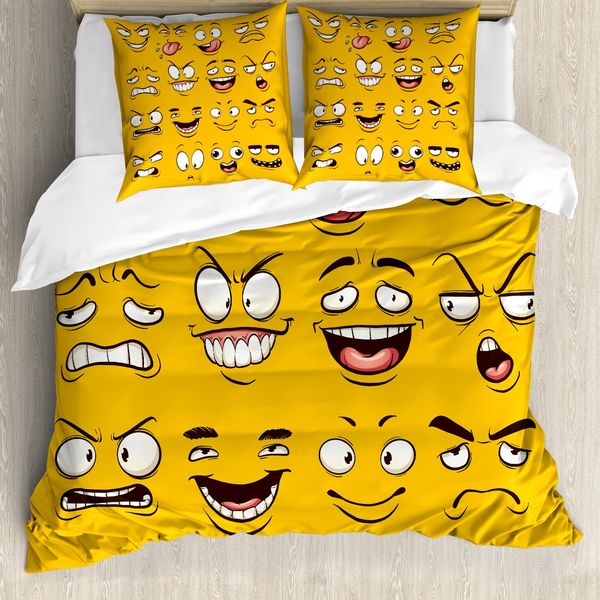 Abakuhaus Copripiumino Emoticon, Hot Happy Love Sarcastic, Antiacaro, Adatto A Chi Soffre Di Allergie, Con Federe, 200 Cm X 200 Cm - 80 X 80 Cm, Giallo-image