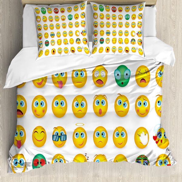 Abakuhaus Copripiumino Con Emoticon, Coppia Monster Face Moods, Antiacaro, Adatto A Chi Soffre Di Allergie, Con Federe, 200 Cm X 200 Cm - 80 X 80 Cm, Multicolore-image