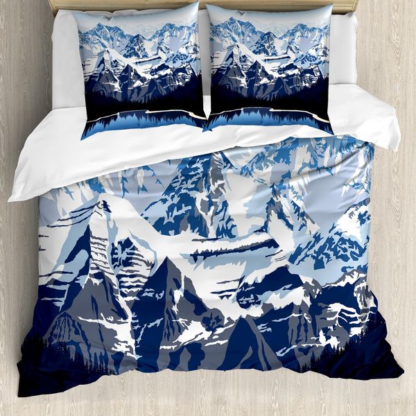 Abakuhaus Copripiumino Paesaggio, Vista Montagna Innevata, Antiacaro, Adatto A Chi Soffre Di Allergie, Con Federe, 200 Cm X 200 Cm - 80 X 80 Cm, Blu, Grigio, Blu Scuro-image