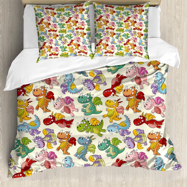Abakuhaus Copripiumino Per Bambini, Happy Dinosaurs, Antiacaro, Adatto A Chi Soffre Di Allergie, Con Federe, 200 Cm X 200 Cm - 80 X 80 Cm, Multicolore-image