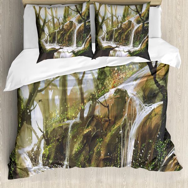 Abakuhaus Copripiumino Fantasia, Colore Paradiso Segreto, Antiacaro, Adatto A Chi Soffre Di Allergie, Con Federe, 200 Cm X 200 Cm - 80 X 80 Cm, Bianco-Marrone-image