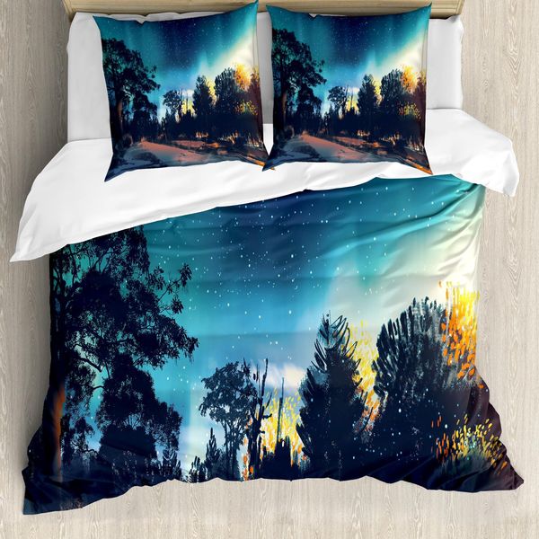 Abakuhaus Copripiumino Fantasie, Aurora Borealis Nacht, Antiacaro, Adatto A Chi Soffre Di Allergie, Con Federe, 155 Cm X 220 Cm - 80 X 80 Cm, Multicolore-image