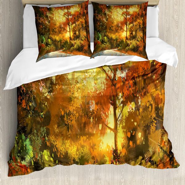 Abakuhaus Copripiumino Fantasia, Foglie Autunnali - Alberi - Foresta, Antiacaro, Adatto A Chi Soffre Di Allergie, Con Federe, 200 Cm X 200 Cm - 80 X 80 Cm, Arancione Giallo-image