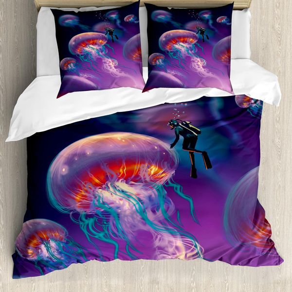 Abakuhaus Copripiumino Fantasia, Medusa, Antiacaro, Adatto A Chi Soffre Di Allergie, Con Federe, 155 Cm X 220 Cm - 80 X 80 Cm, Viola-Blu-image