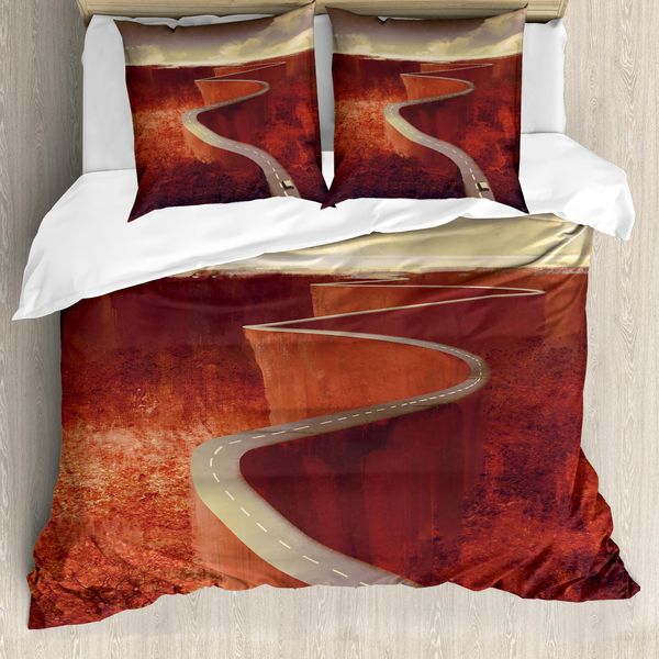 Abakuhaus Copripiumino Fantasia, Windige StraßE Wolken, Antiacaro, Adatto A Chi Soffre Di Allergie, Con Federe, 200 Cm X 200 Cm - 80 X 80 Cm, Arancione Scuro Crema-image