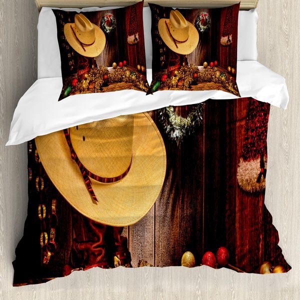 Abakuhaus Copripiumino Western, Vacanze In Agriturismo Natale, Antiacaro Adatto A Chi Soffre Di Allergie Con Federe, 200 Cm X 200 Cm - 80 X 80 Cm, Crema Marrone-image