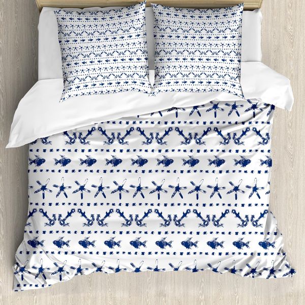 Abakuhaus Copripiumino Blu Navy, Anchor Stella Marina Sea Life, Antiacaro, Adatto A Chi Soffre Di Allergie, Con Federe, 155 Cm X 220 Cm - 80 X 80 Cm, Blu Navy E Bianco-image