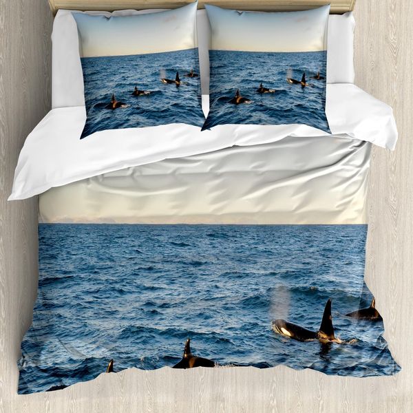 Abakuhaus Copripiumino Wal, Balene In Seocean, Antiacaro, Adatto A Chi Soffre Di Allergie, Con Federe, 200 Cm X 200 Cm - 80 X 80 Cm, Blu E Nero-image