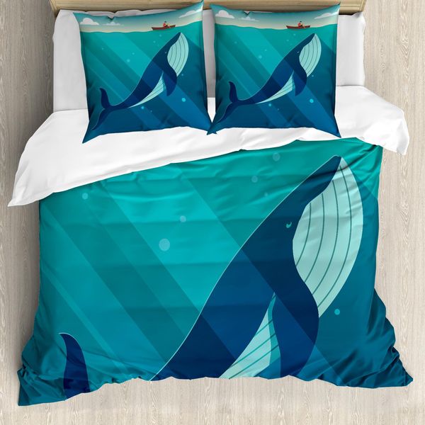 Abakuhaus Copripiumino Wal, Sailor Wal Con Raggi, Antiacaro, Adatto A Chi Soffre Di Allergie, Con Federe, 155 Cm X 220 Cm - 80 X 80 Cm, Blu E Bianco-image
