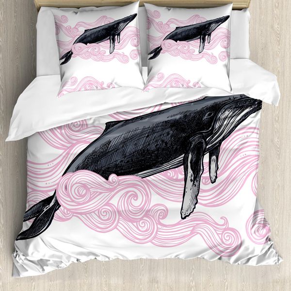 Abakuhaus Copripiumino Wal, A Righe Dreamy Wal, Antiacaro, Adatto A Chi Soffre Di Allergie, Con Federe, 200 Cm X 200 Cm - 80 X 80 Cm, Rosa, Bianco E Nero-image