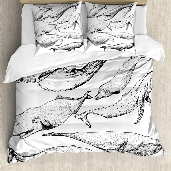 Abakuhaus Copripiumino Wal, Disegnato A Mano, Antiacaro, Adatto A Chi Soffre Di Allergie, Con Federe, 155 Cm X 220 Cm - 80 X 80 Cm, Bianco E Nero-image