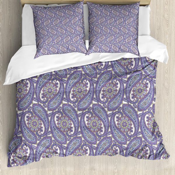 Abakuhaus Copripiumino Paisley, Fiore, Antiacaro, Adatto A Chi Soffre Di Allergie, Con Federe, 155 Cm X 220 Cm - 80 X 80 Cm, Blu E Viola-image