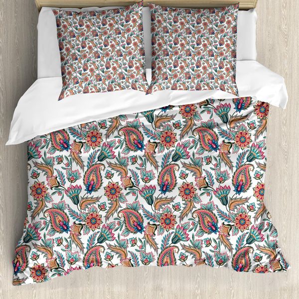 Abakuhaus Copripiumino Paisley, Motivi Con Foglie E Fiori, Antiacaro, Adatto A Chi Soffre Di Allergie, Con Federe, 155 Cm X 220 Cm - 80 X 80 Cm, Multicolore-image