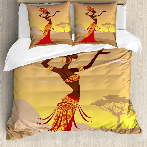 Abakuhaus Set Copripiumino Africano Per Letti Matrimoniali, Abbigliamento Folcloristico, Antiacaro, Adatto A Chi Soffre Di Allergie, Con Federe, Multicolore-image