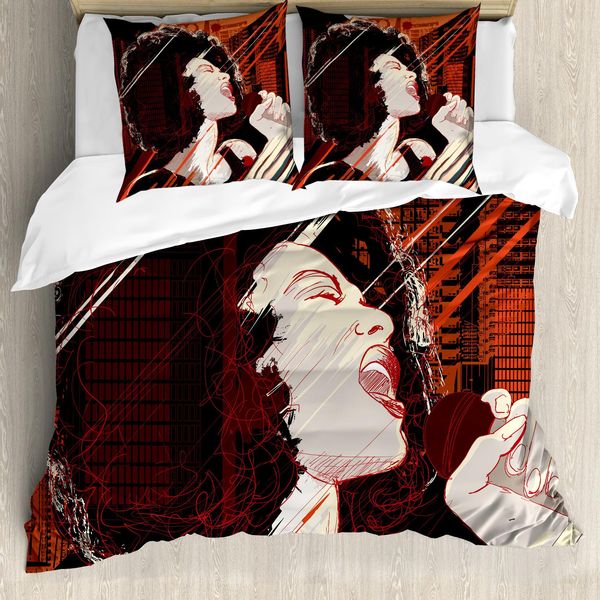 Abakuhaus Set Copripiumino Afro Per Letti Matrimoniali, Donna Cantante Jazz, Antiacaro, Adatto A Chi Soffre Di Allergie, Con Federe, Multicolore-image