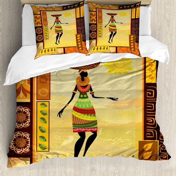 Abakuhaus Set Copripiumino Afro Per Letti Matrimoniali, Stile Etnico Tribale, Antiacaro, Adatto A Chi Soffre Di Allergie, Con Federe, Multicolore-image