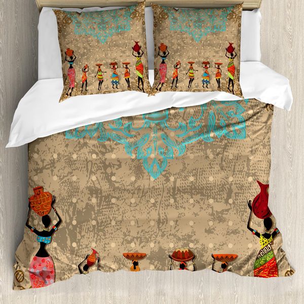 Abakuhaus Copripiumino Africano, Folkloric Boho African, Antiacaro, Adatto A Chi Soffre Di Allergie, Con Federe, 200 Cm X 200 Cm - 80 X 80 Cm, Seafoam Cocoa-image