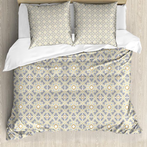 Abakuhaus Copripiumino Geometrico, Arte Floreale Marocchina, Antiacaro, Adatto A Chi Soffre Di Allergie, Con Federe, 155 Cm X 220 Cm - 80 X 80 Cm, Tortora Giallo Pallido-image