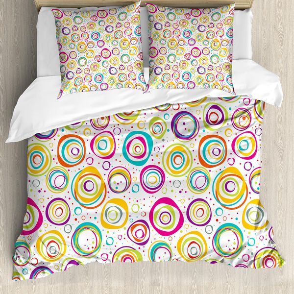 Abakuhaus Copripiumino Geometrico, Spirali E Pois Per Bambini, Antiacaro E Anallergico, Con Federe, 200 Cm X 200 Cm - 80 X 80 Cm, Multicolore-image