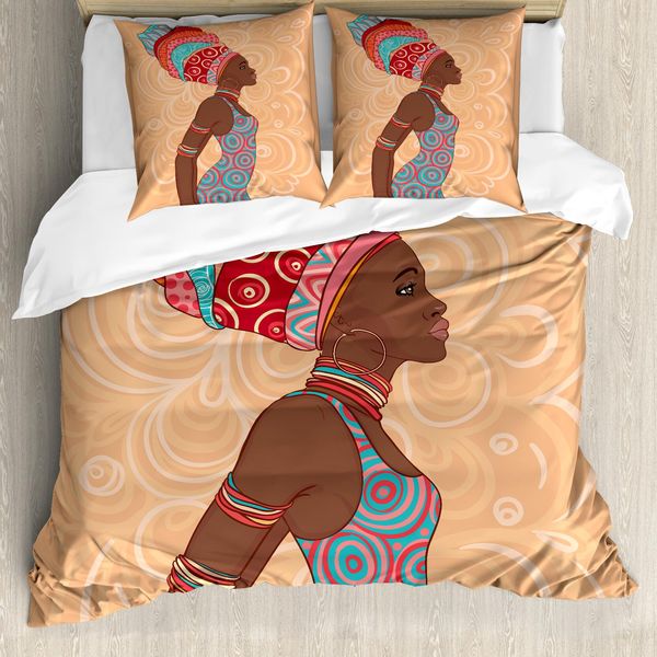 Abakuhaus Set Copripiumino Afro Per Letti Matrimoniali, Tendenza Etnica Tribale Nativa, Antiacaro, Adatto A Chi Soffre Di Allergie, Con Federe, Multicolore-image