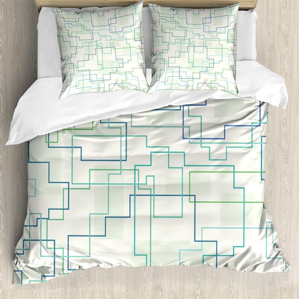 Abakuhaus Set Copripiumino Geometrico Per Letti Matrimoniali, Design Futuristico, Antiacaro, Adatto A Chi Soffre Di Allergie, Con Federe, Blu Reale E Verde Menta-image