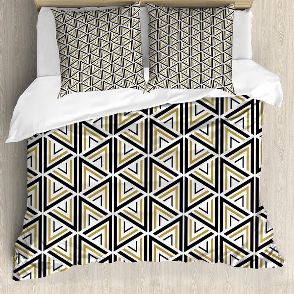 Abakuhaus Copripiumino Geometrico, Linee Triangolari, Antiacaro, Adatto A Chi Soffre Di Allergie, Con Federe, 155 Cm X 220 Cm - 80 X 80 Cm, Senape E Nero-image