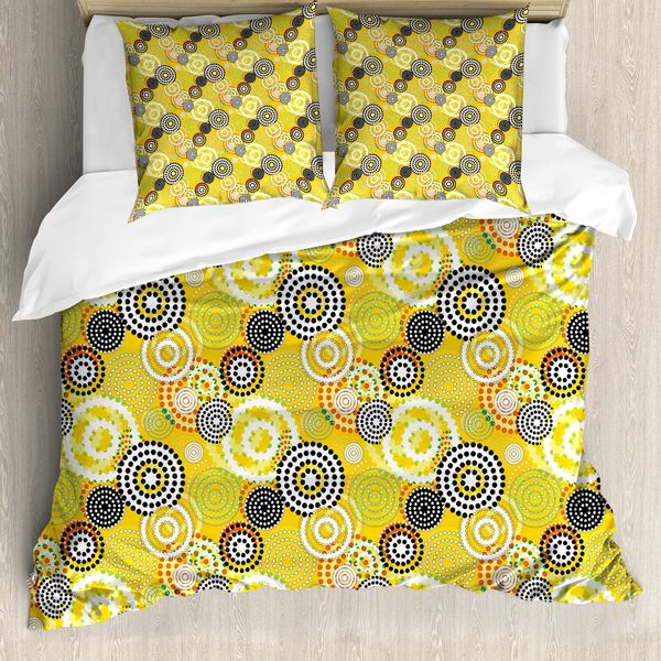 Abakuhaus Copripiumino Geometrico, Anelli Psichedelici, Antiacaro, Adatto A Chi Soffre Di Allergie, Con Federe, 200 Cm X 200 Cm - 80 X 80 Cm, Senape-image