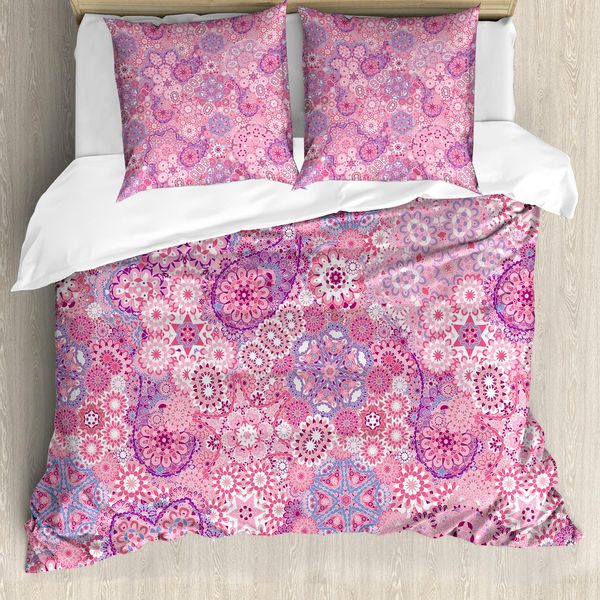 Abakuhaus Copripiumino Color Malva, Motivo Floreale Folkloristico, Antiacaro, Adatto A Chi Soffre Di Allergie, Con Federe, 200 Cm X 200 Cm - 80 X 80 Cm, Rosa Rosa Secca-image