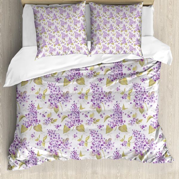 Abakuhaus Set Copripiumino Retrò Per Letti Matrimoniali, Petali Di Fiori, Antiacaro, Adatto A Chi Soffre Di Allergie, Con Federe, Viola Lilla-image