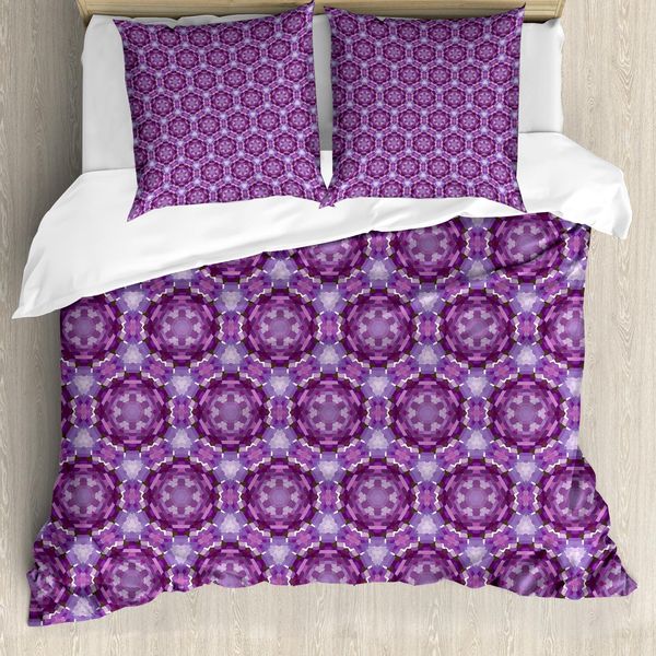 Abakuhaus Set Copripiumino Trippy Per Letti Matrimoniali, Stile Mosaico Astratto, Antiacaro, Adatto A Chi Soffre Di Allergie, Con Federe, Viola Scuro E Viola-image