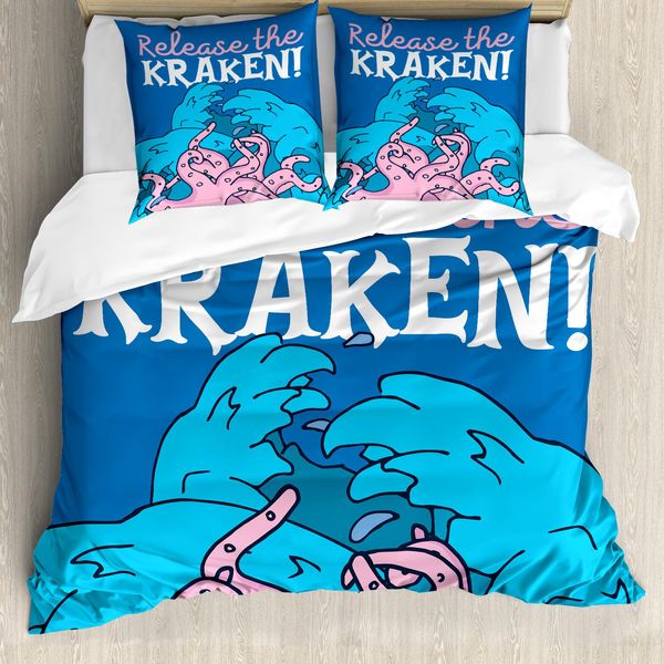 Abakuhaus Copripiumino Krake, Parole Motivazionali Kraken, Antiacaro, Adatto A Chi Soffre Di Allergie, Con Federe, 200 Cm X 200 Cm - 80 X 80 Cm, Rosa Blu Reale-image