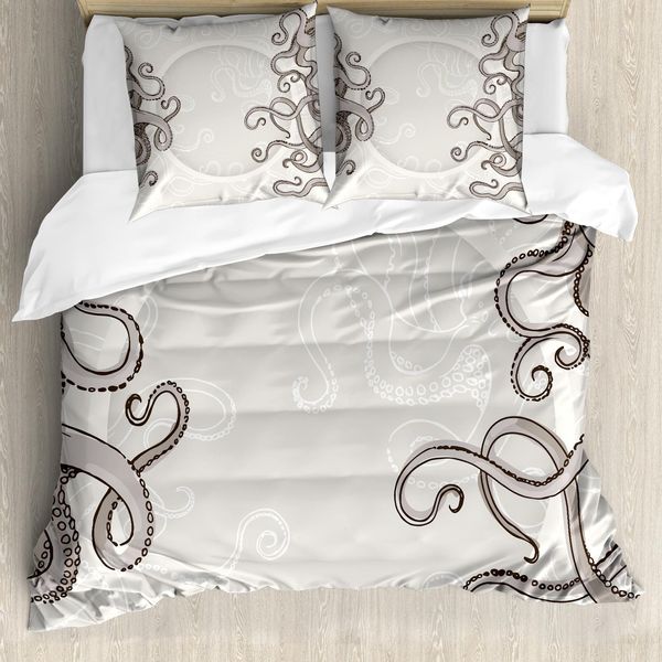 Abakuhaus Copripiumino Krake, Pesce Polpo Rotondo, Antiacaro, Adatto A Chi Soffre Di Allergie, Con Federe, 200 Cm X 200 Cm - 80 X 80 Cm, Polvere Taupe-image