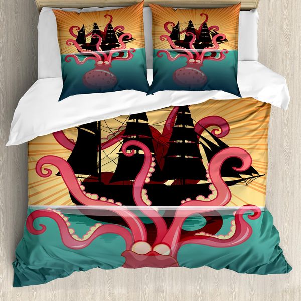 Abakuhaus Copripiumino Krake, Coral Sea Monster Folk, Antiacaro, Adatto A Chi Soffre Di Allergie, Con Federe, 155 Cm X 220 Cm - 80 X 80 Cm, Multicolore-image