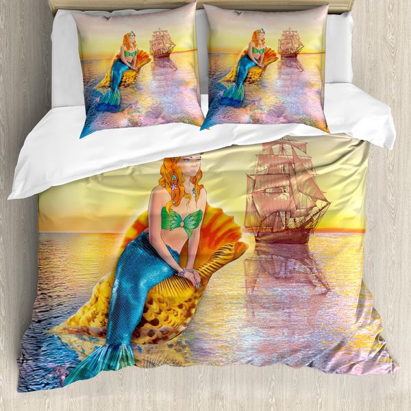 Abakuhaus Copripiumino Sirena, Oceano Mitico, Antiacaro, Adatto A Chi Soffre Di Allergie, Con Federe, 155 Cm X 220 Cm - 80 X 80 Cm, Multicolore-image