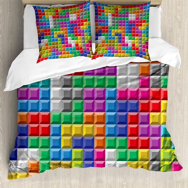 Abakuhaus Videogiochi Copripiumino, Blocchi Colorati Arte, Antiacaro Adatto A Chi Soffre Di Allergie Con Federe, 200 Cm X 200 Cm - 80 X 80 Cm, Multicolore-image