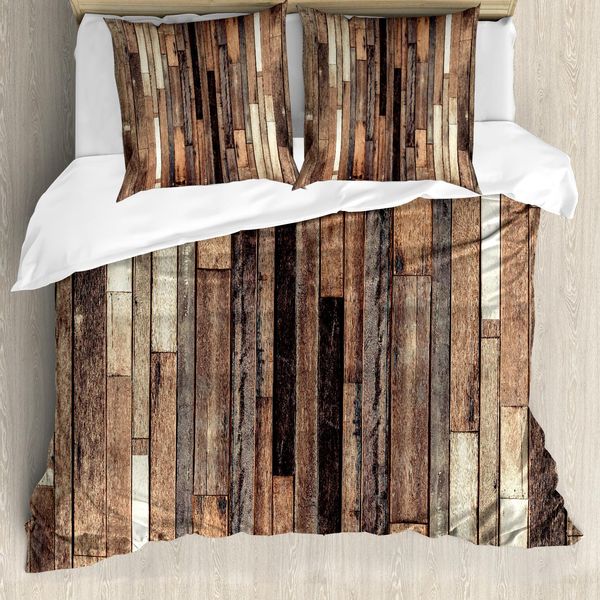 Abakuhaus Set Copripiumino Rustico Per Letti Matrimoniali, Foto In Stile Grunge In Legno, Antiacaro, Adatto A Chi Soffre Di Allergie, Con Federe, Multicolore-image