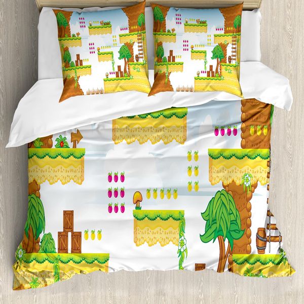 Abakuhaus Copripiumino Videogiochi, Cartoon Retro Bambini, Antiacaro Adatto A Chi Soffre Di Allergie Con Federe, 200 Cm X 200 Cm - 80 X 80 Cm, Multicolore-image