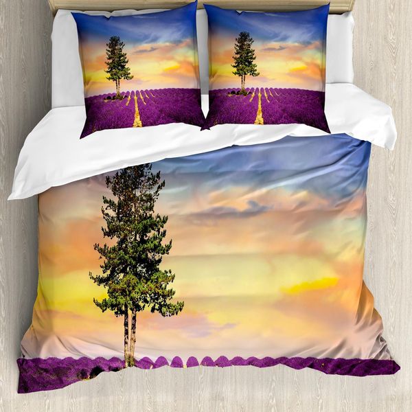 Abakuhaus Copripiumino Lavanda, Stile Country Francese, Antiacaro, Adatto A Chi Soffre Di Allergie, Con Federe, 155 Cm X 220 Cm - 80 X 80 Cm, Multicolore-image