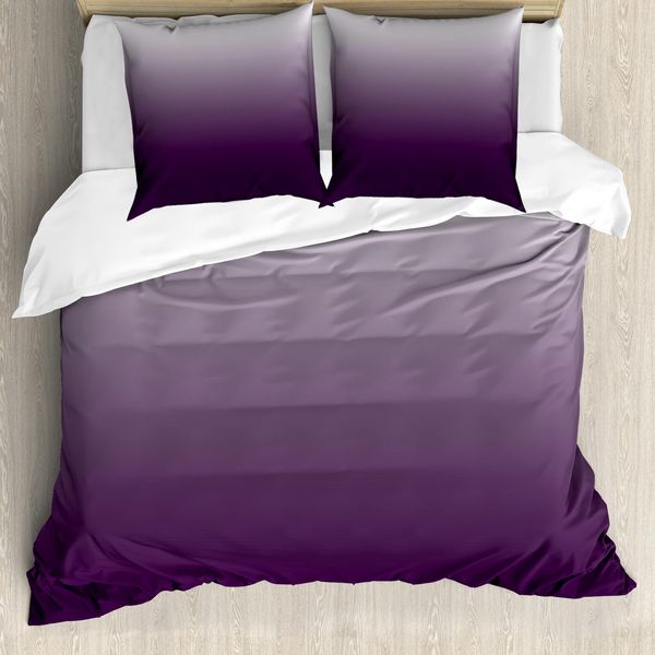 Abakuhaus Copripiumino Ombre, Ombre, Antiacaro, Adatto A Chi Soffre Di Allergie, Con Federe, 155 Cm X 220 Cm - 80 X 80 Cm, Melanzana E Bianco-image