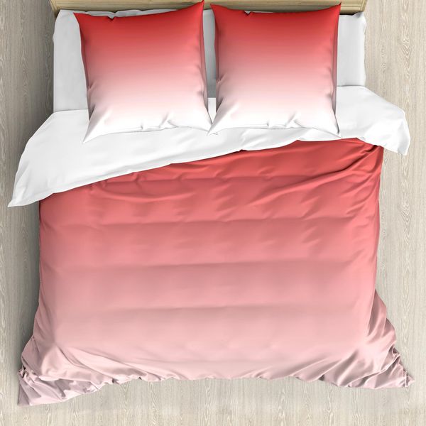 Abakuhaus Copripiumino Ombre, Reversibile, Antiacaro, Adatto A Chi Soffre Di Allergie, Con Federe, 155 Cm X 220 Cm - 80 X 80 Cm, Corallo-image